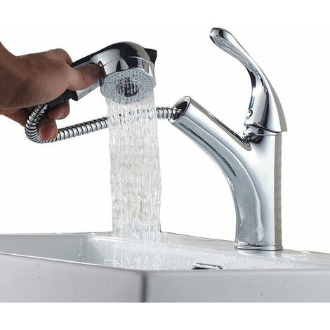 Waschbecken Wasserhahn mit ausziehbarem Sprüher Einhand-Küchenarmatur mit strapazierfähigem Messing-Waschtischhahn