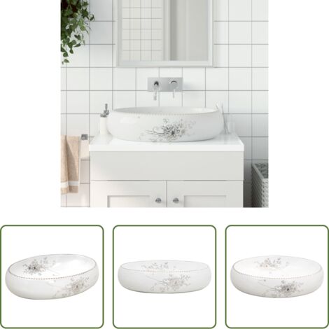 Waschbecken Weiß -  Aufsatzwaschbecken Weiß Oval 59x40x15 cm Keramik