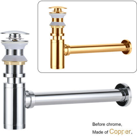 Waschbeckenablauf mit Pop-up-Ablauf ohne Überlauf, Ablauf- und Siphon-Set, automatisches Design-Waschbeckenablauf-Set aus massivem Messing, verchromt