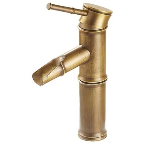 Waschbeckenarmatur im antiken Bambus-Stil, Waschtischarmatur, Einhebel-Warm- und Kaltwasserhahn (Farbe: Bronze) MUMU