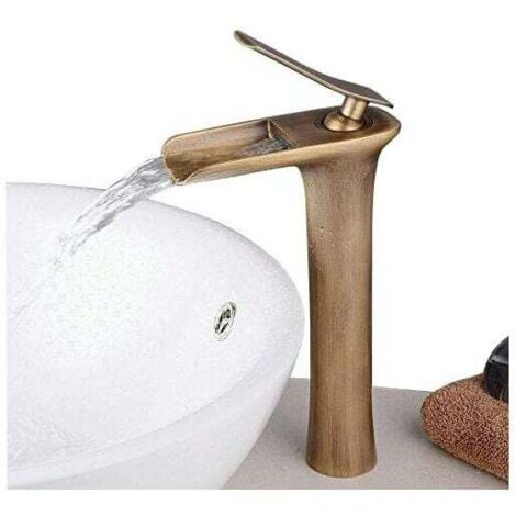 Waschbeckenarmatur, Wasserfallarmatur mit einstellbarem Warm- und Kaltwasserhahn für Waschbecken und Waschtisch, Antikmessing