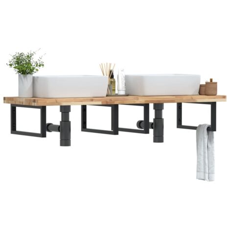Waschbeckenregal Wandmontage Stahl und Akazienholz vidaXL