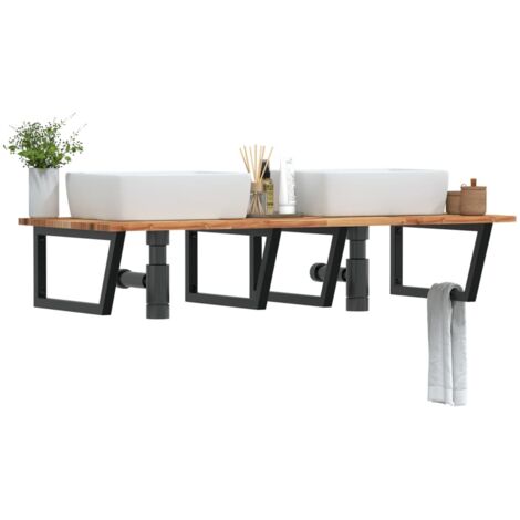 Waschbeckenregal Wandmontage Stahl und Akazienholz vidaXL