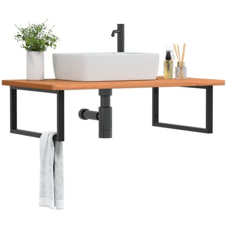 Waschbeckenregal Wandmontage Stahl und Massivholz Buche vidaXL