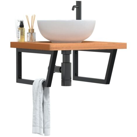 Waschbeckenregal Wandmontage Stahl und Massivholz Buche vidaXL