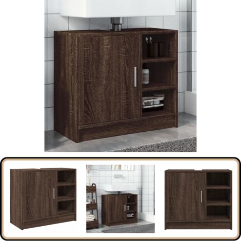 Waschbeckenschrank Braun Eichen-Optik 63x29x55 cm Holzwerkstoff - Waschtisch Schublade - Holzbadschrank - Badezimmer Schrank - Badeschränke - Unterbauschrank
