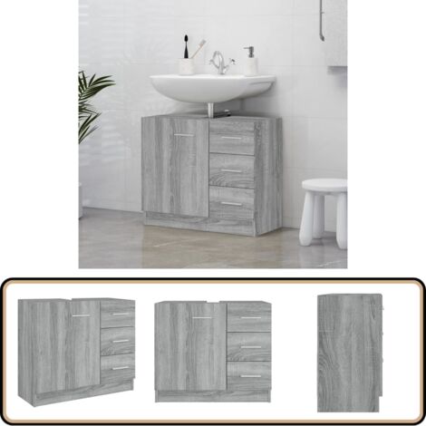 Waschbeckenschrank Grau Sonoma 63x30x54 cm Holzwerkstoff - Waschbeckenunterschrank - Badezimmermöbel - Holzwerkstoff - Grau Sonoma - Spiegelschrank