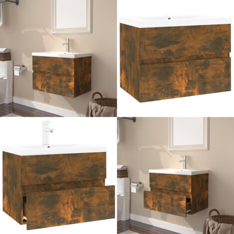 Waschbeckenschrank mit Einbaubecken Räuchereiche Holzwerkstoff - Waschbeckenschrank mit Becken - Waschbeckenschränke mit Becken - Home & Living