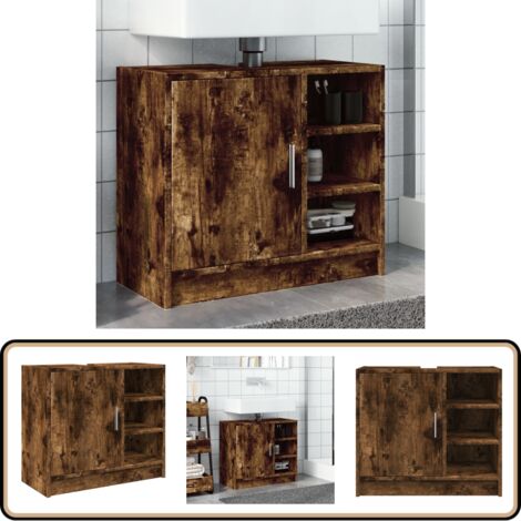 Waschbeckenschrank Räuchereiche 63x29x55 cm Holzwerkstoff - Waschtisch Schrank - Badezimmermöbel - Holzwerkstoff - Braun - Rauchfarbe