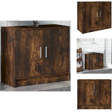 Waschbeckenschrank Räuchereiche 63x29x55 cm Holzwerkstoff - Waschtisch Schrank - Badezimmermöbel - Holzwerkstoff - Braun - Rauchfarbe
