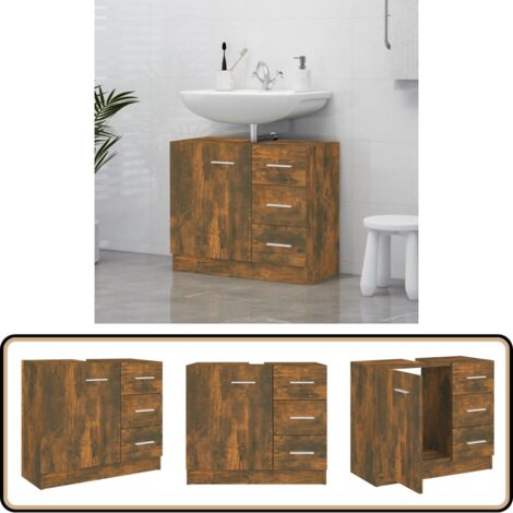 Waschbeckenschrank Räuchereiche 63x30x54 cm Holzwerkstoff - Waschbeckenunterschrank - Badezimmermöbel - Holzwerkstoff - Rauchereiche - Spiegelschrank
