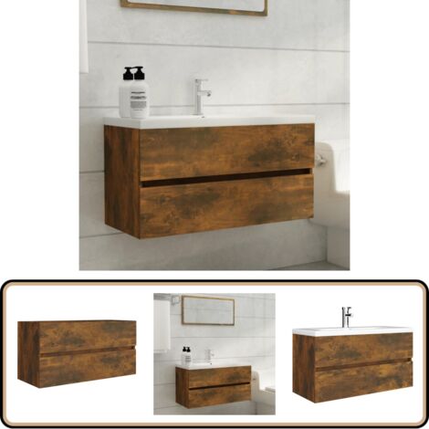 Waschbeckenschrank Räuchereiche 90x38,5x45 cm Holzwerkstoff - Waschbeckenunterschrank - Badezimmermöbel - Holzwerkstoffschrank - Schrank - Spiegelschrank