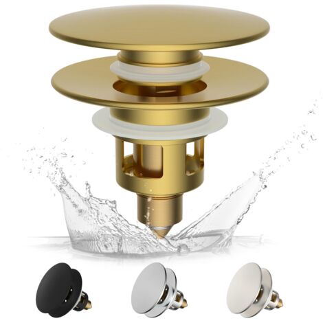 Waschbeckenstöpsel mit Ablauffilter, universell aus Messing, Druckknopf-System, Badewannenstöpsel Ersatz, 25-46mm - Gebürstetes Gold