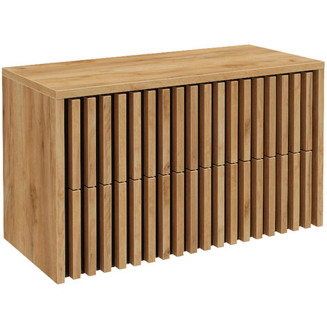 Waschbeckenunterschrank 100 cm für Aufsatzwaschbecken LUCCA-107 in Eiche Nb. mit Lamellenfroten, B/H/T: ca. 101/62,5/45,5 cm