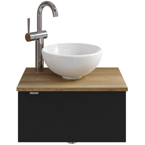 Waschbeckenunterschrank 50 cm inkl. Waschbecken in schwarz matt mit Eiche AMADORA-66, Türanschlag rechts