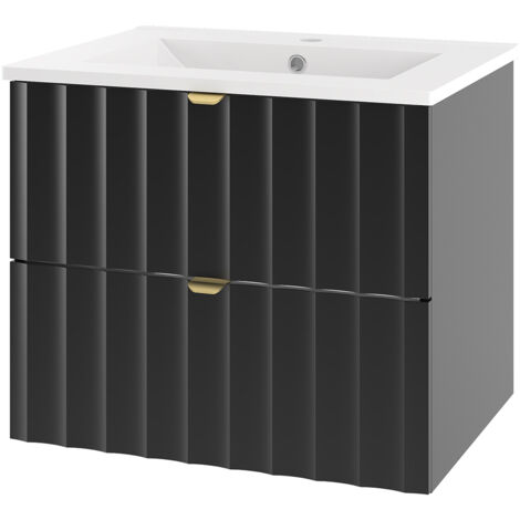 Waschbeckenunterschrank 60 cm breit inkl. Waschbecken in schwarz matt AVOLA-140