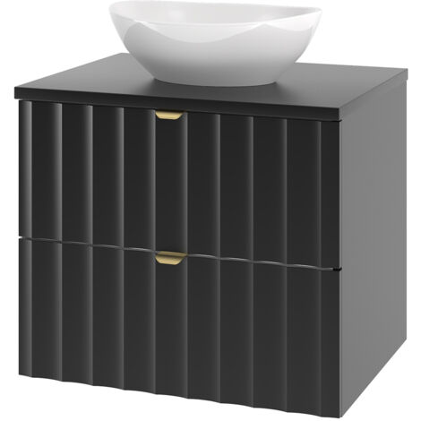 Waschbeckenunterschrank 60 cm breit inkl. Waschbecken in schwarz matt AVOLA-140