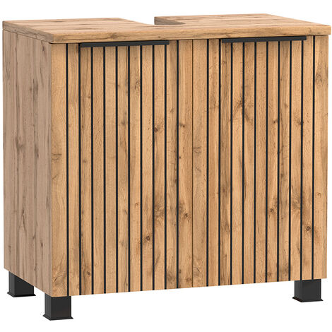 Waschbeckenunterschrank 60cm, Eiche mit gestreifter Front, LIVINGSTON-03
