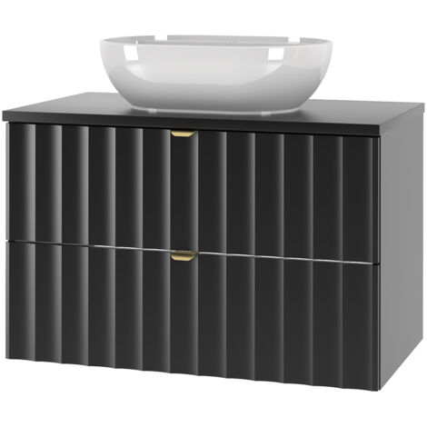 Waschbeckenunterschrank 80 cm breit inkl. Waschbecken in schwarz matt AVOLA-140