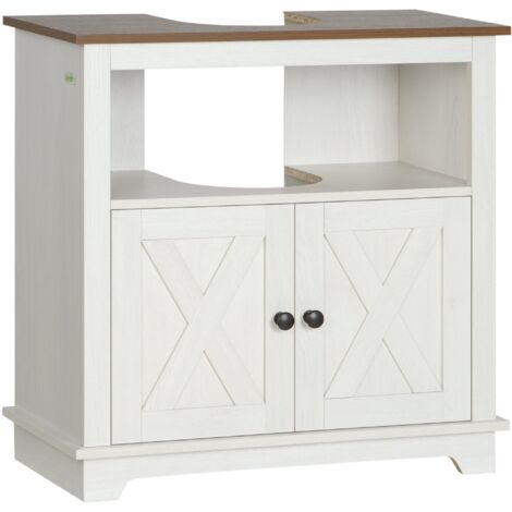 Waschbeckenunterschrank Bad mit 2 Türen und Regal, Badezimmerschrank Stauraum, Weiß, 60×30×60 cm