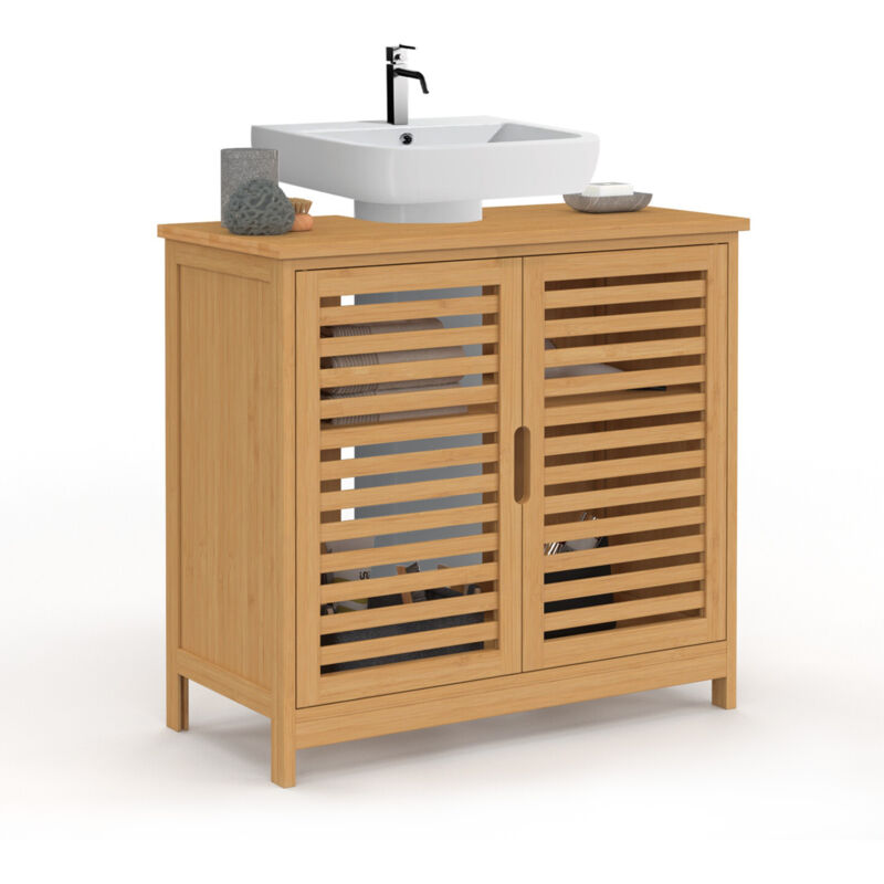 Idmarket Beige Waschbeckenunterschrank Badezimmer Bambus Bea