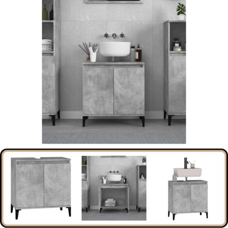 Waschbeckenunterschrank Betongrau 58x33x60 cm Holzwerkstoff - Waschtischunterschrank - Badezimmermöbel - Betonlook - Grau - Holzwerkstoff