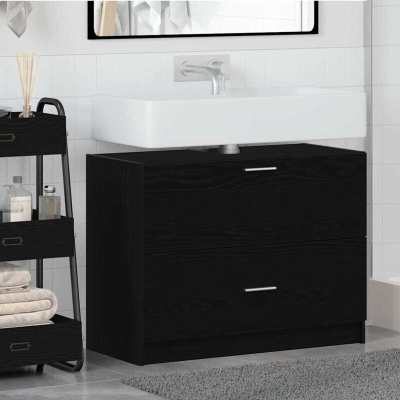 Waschbeckenschrank Schwarz Eiche 78x37x59 Cm Holzwerkstoff Vidaxl