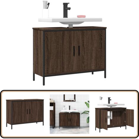 Waschbeckenunterschrank Braun Eiche 80x30x60 cm Holzwerkstoff - Waschbeckenunterschrank - Badezimmermöbel - Holzschrank - Brauner Schrank - Unterschrank