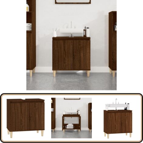 Waschbeckenunterschrank Braun Eichen-Optik 58x33x60 cm - Waschtisch Unterschrank - Badezimmermöbel - Eiche Optik - Holzmöbel - Brauner Kleiderschrank