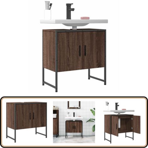 Waschbeckenunterschrank Braun Eichen-Optik 60x33x60 cm - Badezimmermöbel - Waschbeckenunterschrank - Unterschrank - Handtuchhalter - Spiegelschrank