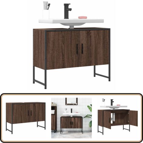 Waschbeckenunterschrank Braun Eichen-Optik 80x33x60 cm - Badezimmermöbel - Waschbeckenunterschrank - Unterschrank Bad - Holzlook Möbel - Brauner Schrank