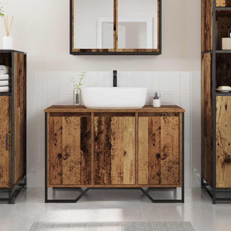 Waschbeckenschrank Altes Holz 91x35x60 Cm Spanplatte Vidaxl