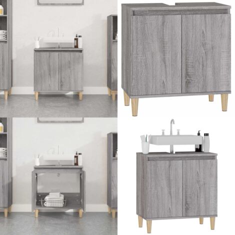 Waschbeckenunterschrank Grau Sonoma 58x33x60 cm Holzwerkstoff - Waschtisch Schublade - Badezimmermöbel - Schreibtisch Unterschrank - Grau Sonoma - Holzwerkstoff - Home & Living