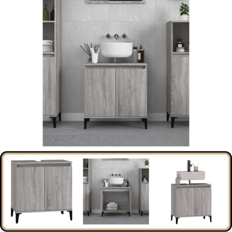 Waschbeckenunterschrank Grau Sonoma 58x33x60 cm Holzwerkstoff - Waschtisch Unterschrank - Badezimmermöbel - Schubladen - Spiegelschrank - Grau