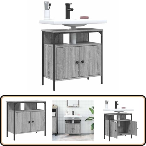Waschbeckenunterschrank Grau Sonoma 60x30x60 cm Holzwerkstoff - Badezimmermöbel - Waschbeckenunterschrank - Unterschrank Badezimmer - Holzwerkstoffschrank - Grau Sonoma