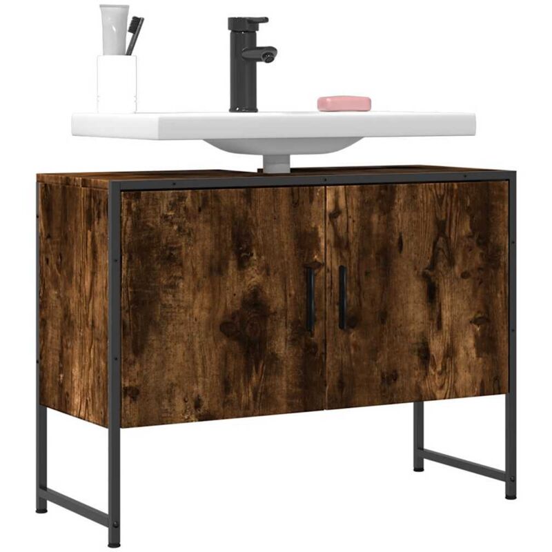 Waschbeckenunterschrank Räuchereiche 80x33x60 Cm Holzwerkstoff Vidaxl