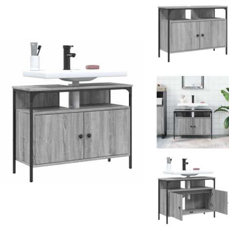 Waschbeckenunterschrank Grau Sonoma 80x30x60 cm Holzwerkstoff - Badezimmermöbel - Waschbeckenunterschrank - Unterschrank Bad - Grau Sonoma - Spiegelschrank