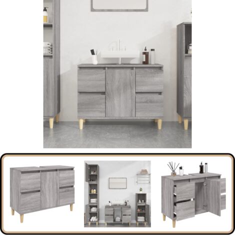 Waschbeckenunterschrank Grau Sonoma 80x33x60 cm Holzwerkstoff - Badezimmermöbel - Schubladenschrank - Waschbeckenunterschrank - Spiegelschrank - Grau Sonoma