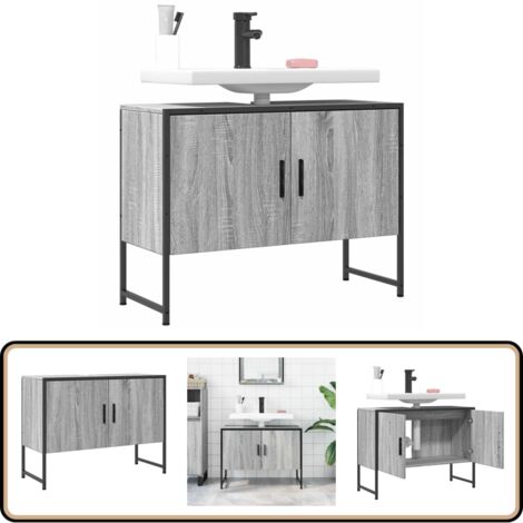 Waschbeckenunterschrank Grau Sonoma 80x33x60 cm Holzwerkstoff - Badezimmermöbel - Waschbeckenunterschrank - Holzwerkstoffschrank - Grau Sonoma - Unterschrank Bad