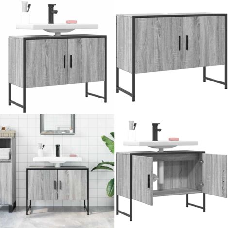 Waschbeckenunterschrank Grau Sonoma 80x33x60 cm Holzwerkstoff - Badezimmermöbel - Waschbeckenunterschrank - Holzwerkstoffschrank - Grau Sonoma - Unterschrank Bad - Home & Living