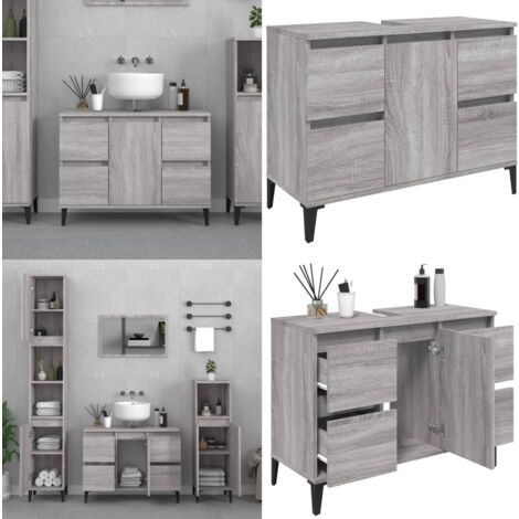 Waschbeckenunterschrank Grau Sonoma 80x33x60 cm Holzwerkstoff - Waschbeckenunterschrank - Badezimmermöbel - Holzwerkstoff - Grau - Spiegelschrank - Home & Living