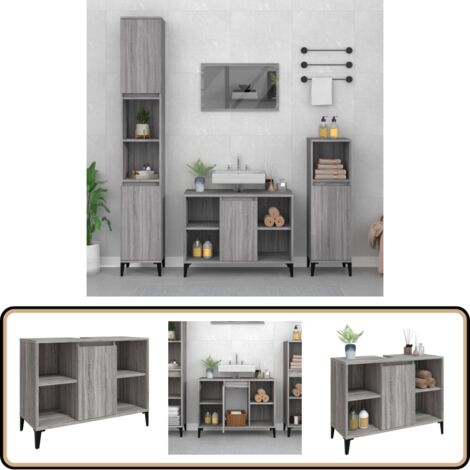Waschbeckenunterschrank Grau Sonoma 80x33x60 cm Holzwerkstoff - Waschbeckenunterschrank - Badezimmermöbel - Holzwerkstoffschrank - Grauer Schrank - Spiegelschrank