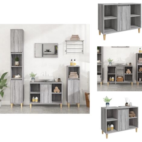 Waschbeckenunterschrank Grau Sonoma 80x33x60 cm Holzwerkstoff - Waschbeckenunterschrank - Badezimmermöbel - Schubladen - Spiegelschrank - Badeschränke