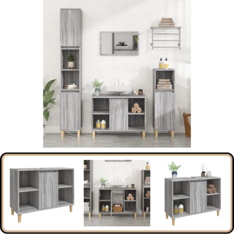 Waschbeckenunterschrank Grau Sonoma 80x33x60 cm Holzwerkstoff - Waschbeckenunterschrank - Badezimmermöbel - Schubladen - Spiegelschrank - Badeschränke