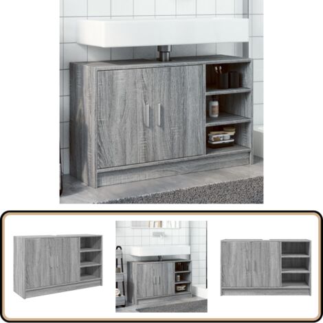 Waschbeckenunterschrank Grau Sonoma 90x29x55 cm Holzwerkstoff - Waschtischunterschrank - Badezimmermöbel - Badschrank - Holzwerkstoff - Grau Sonoma