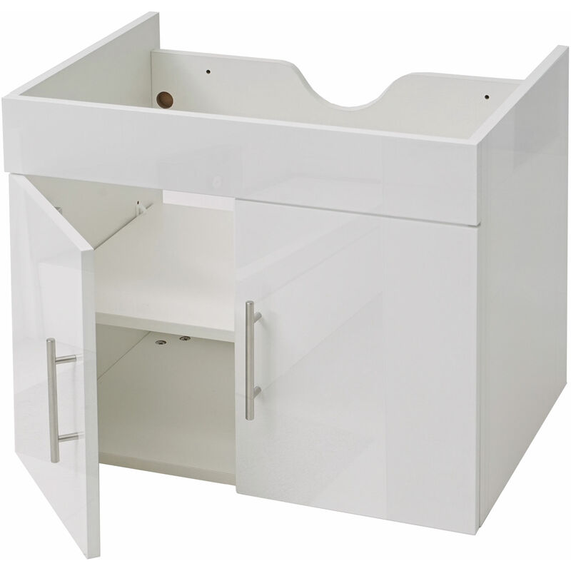 HHG - Waschbeckenunterschrank 236, Waschtischunterschrank Waschtisch Unterschrank Badmöbel, hochglanz 60cm ~ weiß