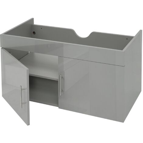Waschbeckenunterschrank HHG-242, Waschtischunterschrank Waschtisch Unterschrank Badmöbel, hochglanz 90cm grau