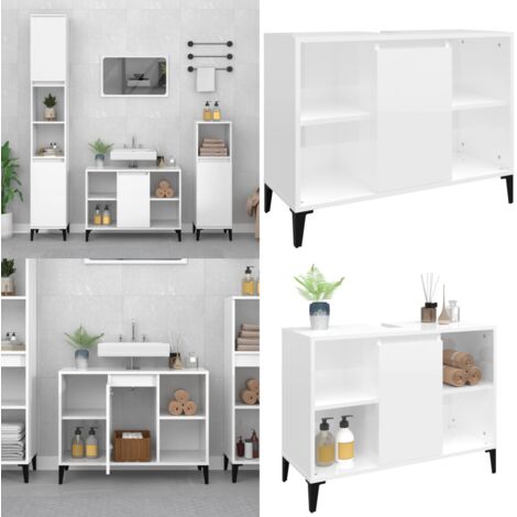 Waschbeckenunterschrank Hochglanz-Weiß 80x33x60cm Holzwerkstoff - Badezimmermöbel - Holzwerkstoffschrank - Waschbeckenunterschrank - Spiegelschrank - Weißer Schrank - Home & Living