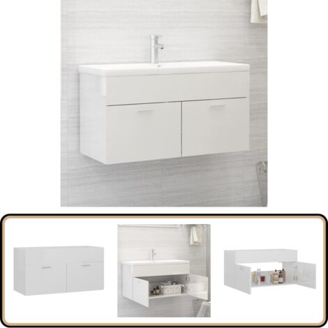 Waschbeckenunterschrank Hochglanz-Weiß 90x38,5x46cm - Waschtischschrank - Badezimmermöbel - Holzwerkstoffschränk - Weißer Schrank - Aufbewahrungsschrank