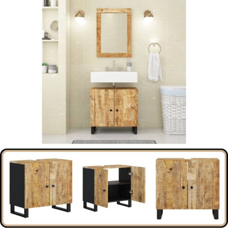 Waschbeckenunterschrank Massivholz Mango und Holzwerkstoff - Badezimmermöbel - Holzschränkchen - Waschbeckenunterschrank - Mangoholzmöbel - Handtuchhalter